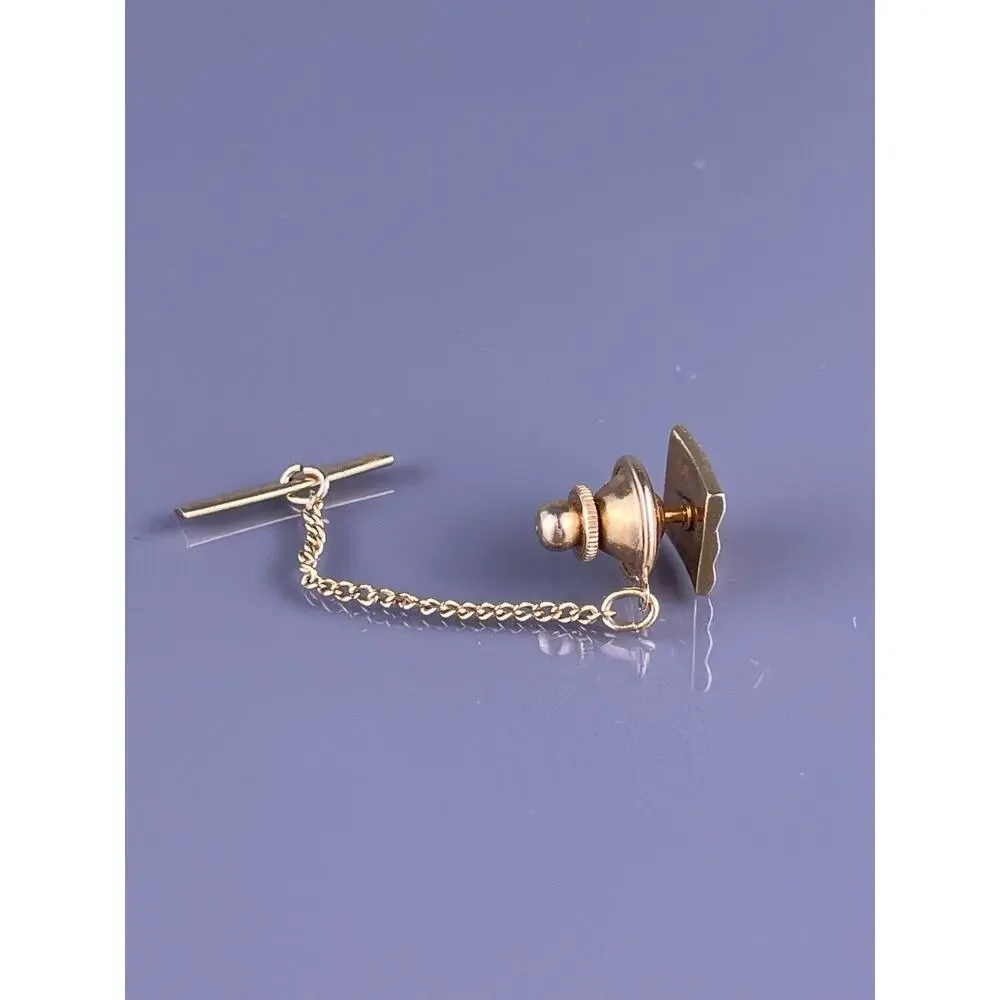 Square Striped Cut Tie Tack Pin Gold Plated Simple Stripes Polished Vintage